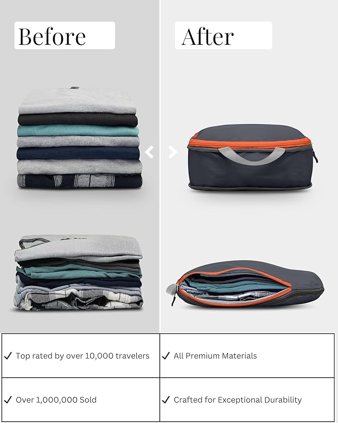 Extra Large Compression Packing Cube 6 Piece Set for Travel and Check Luggage by TRIPPED Travel Gear