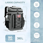 Maelstrom Backpack Cooler,Soft Lightweight Leakproof Cooler Backpack,50 Can Insulated Cooler Bag,Keeps 50 Cans Hot/Cold for Up to 16 Hours,Waterproof Lunch Backpack for Men Women-Grey