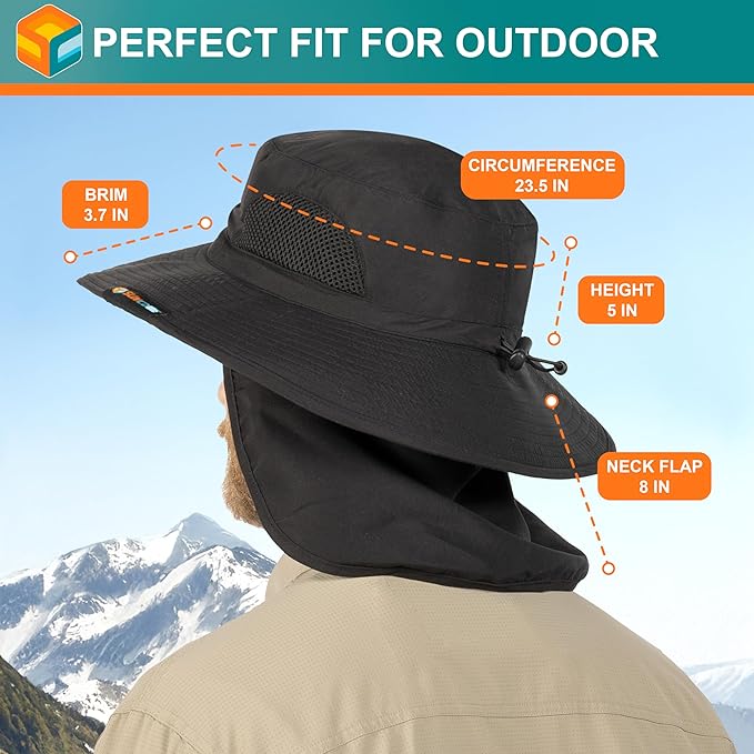 SUN CUBE Wide Brim Sun Hat Men Women, Fishing Hats Sun UV Protection, Mens Hiking Bucket Hat Safari Beach Boonie, UPF 50+