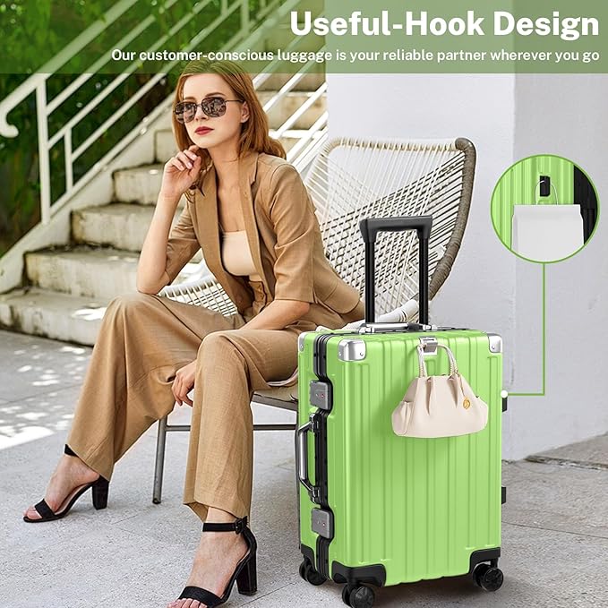 Krute Luggage 24 Inch Aluminum Frame Zipperless Suitcase with Spinner Wheels Checked Luggage PC+ABS Lightweight Hardshell