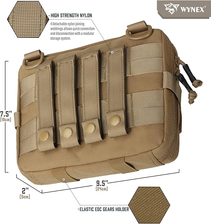 WYNEX Tactical Admin Pouch With Tri-Fold Open Design, MOLLE Tool Pouch, First Aid Pouch, EDC Utility Pouches, Tools Bag Attachment Organizer - Includes U.S.A Flag Patch