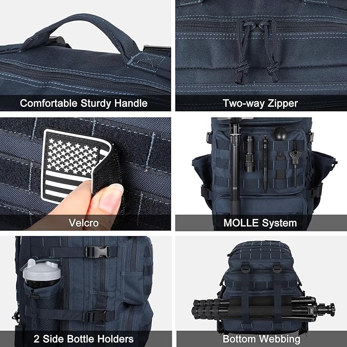 Military Tactical Backpack 25L Day Backpack for Men Molle Army 3 Days Assault Pack Bug Out Bag Water Resistant and Heavy Duty Hiking Treeking Rucksack - Dark Blue