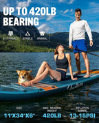 11’×34"×6" Extra Wide Inflatable Stand Up Paddle Board, Sup Board with Removable Fins, Backpack, Floating Paddle, Safety Leash, Floating Phone Case for Adults & Youth of All Skill Levels