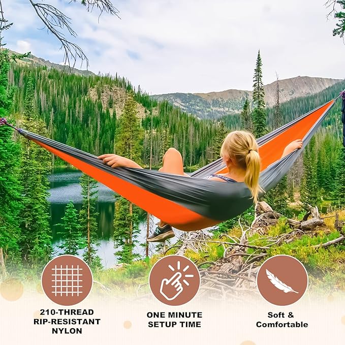 SZHLUX Camping Hammock Double & Single Portable Hammocks with 2 Tree Straps, Great for Hiking,Backpacking,Hunting,Outdoor,Beach,Camping