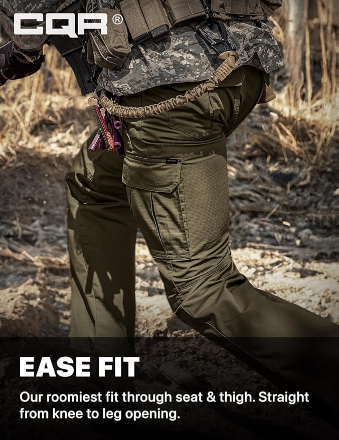 CQR Men's Tactical Pants, Water Resistant Ripstop Cargo Pants, Lightweight EDC Work Hiking Pants, Outdoor Apparel