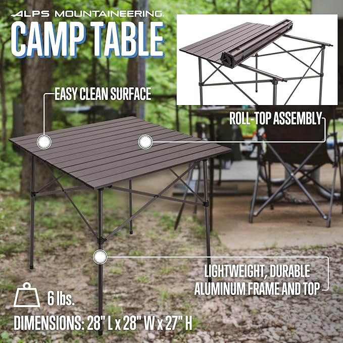 ALPS Mountaineering Aluminum Roll-Top Camp Table with Fast Setup and Compact Storage