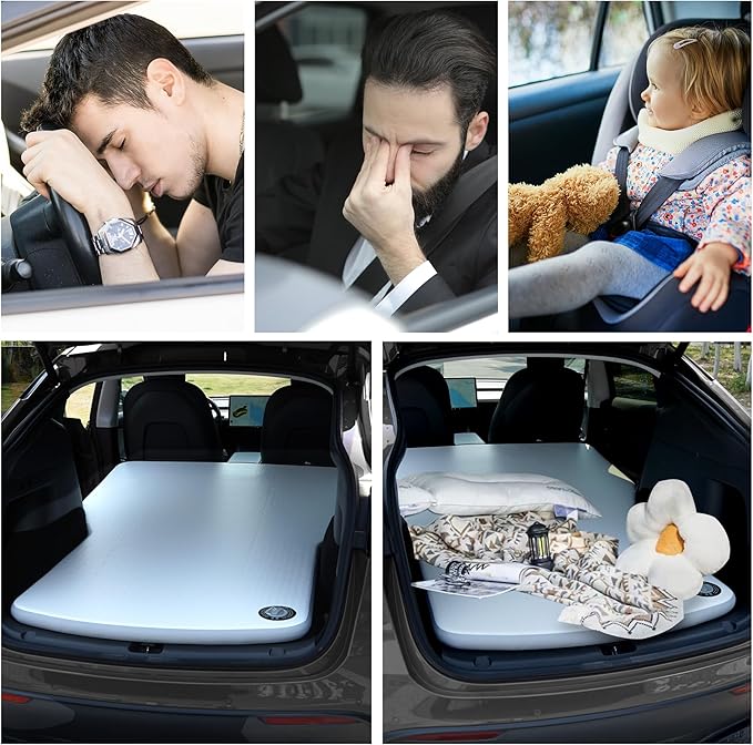 Customized for Tesla Model Y Air Mattress, Drop Stitch Portable Camping Mattress, Comfort Car Sleeping Mat with Manul Air Pump,Storage Bag, Tesla Model Y Accessories
