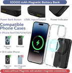 3-in-1 Wireless Charging Station: Portable 10000mAh Power Bank Charger Compatible for Phone Air/17/16/15/14/13/12 Series and Watch - Detachable Magnetic Charging Stand Black