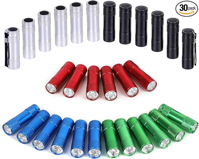 FASTPRO 30-Pack Flashlights Set, Aluminum 6-LED Flashlights Include AAA Batteries & Lanyard, for Party Favors, Camping, Hurricane Supplies