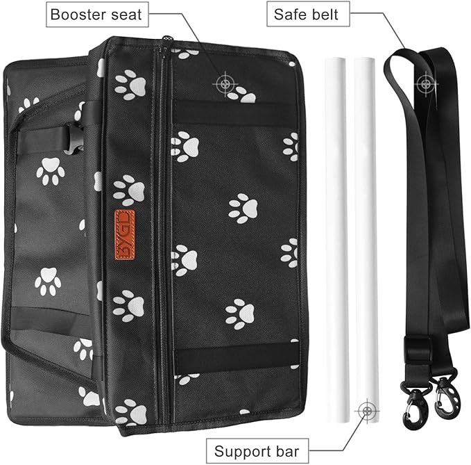 BYGD Pet Dog Booster Seat, with Upgrade Support Rod, Breathable and Foldable Pet Car Basket, Pet Dog Car Portable Seat, Suitable for Small and Medium Pets