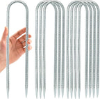 12 INCH 8 Pack Trampoline Stakes, U Shaped Ground Anchors Wind Stakes, Heavy Duty Trampoline Parts, Steel Stakes for Trampolines, Outdoor Canopies, Camping Tents and Football Goals, Silver