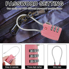 TSA Locks for Luggage TSA Approved Luggage Locks 3 Digit Combination TSA Travel Locks Portable Cable Padlocks Zinc Alloy Body Suitcase Locks for Travel Bag Suitcase Backpack Lockers,Pink