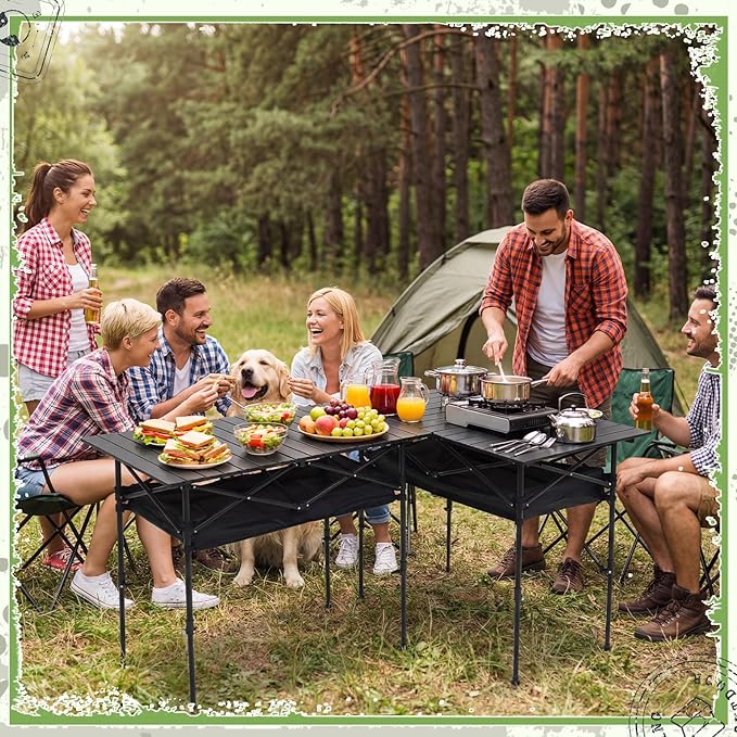 Briwooody 2 Pack Portable Folding Camping Table, Adjustable Height Aluminum Roll-Up Outdoor & Indoor Picnic Table with Large Carry Bag for Beach, BBQ, Travel & Backyard (47.2 x 21.65 Inches)