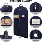 BALEINE 5PK Heavy Duty Garment Bag with Shoe Storage Travel Bag for Dresses, Suit, Coats Travel Essential (54", Blue)