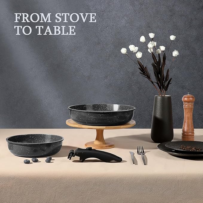 GiPP Ceramic Pots and Pans Set Non Stick, Nonstick Detachable Handle Cookware Sets, Non Toxic Induction Kitchen Pot and Pan with Removable Handle, Healthy RV Cookware, Dishwasher ＆Oven Safe, 5 Piece