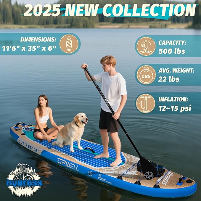 UPWELL 10'6"/11'/11'6" Inflatable Paddle Board, Stand Up Paddlboard for Youth & Adults, Stable Design, Premium SUP Accessories, Backpack, Leash, Hand Pump, Fins