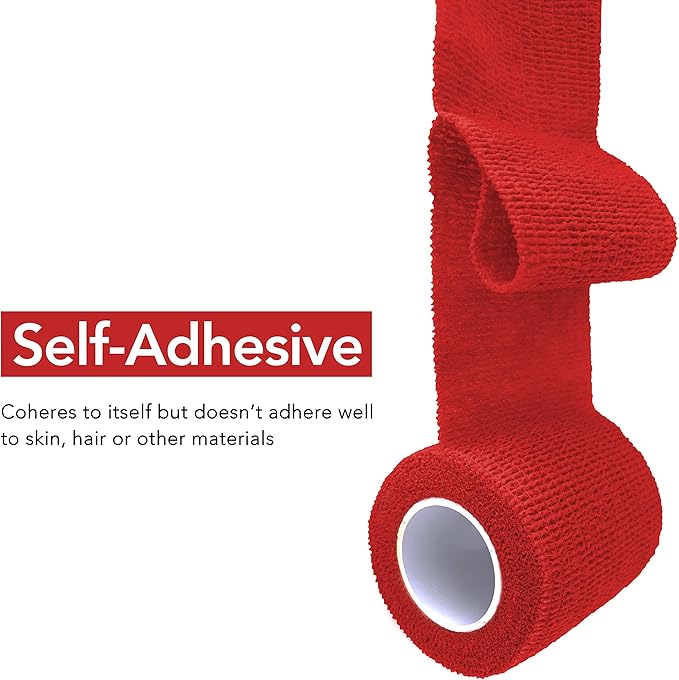RISEN Cohesive Bandage 2” x 5 Yards, 6 Rolls, Self Adherent Wrap Medical Tape, Adhesive Flexible Breathable First Aid Gauze Ideal for Stretch Athletic