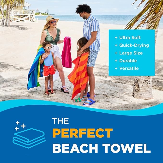 Kaufman - Soft Oversized Beach Towels in Bulk | 30" x 60" Velour Striped Beach Towel | Absorbent, Quick-Drying | 100% Cotton Thick Beach Towels (24)