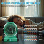 Camping Fan with Smart Voice， 22500mAh Battery Powered Portable Fan with Light&Hook, 5-Speed 270°Adjustable, Camping Essentials for Indoor, Tent, Travel, Patio, RVing, BBQ, Fishing, Jobsite