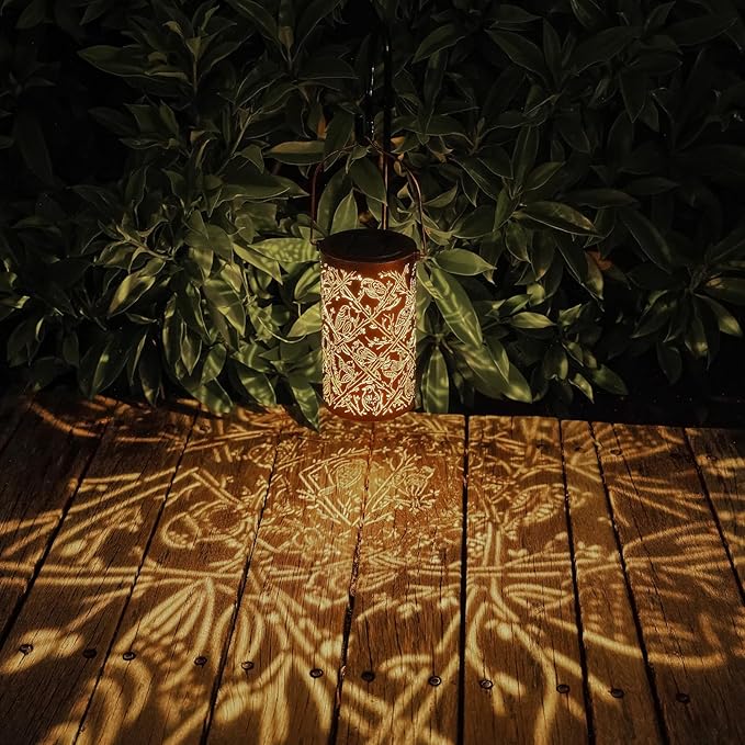 Solar Cardinal Lanterns Outdoor Hanging Decor Lantern,Waterproof Hollow Out Metal Decorative Garden Light,Graceful Decoration for Patio,Yard,Landscape,Walkway,Festival