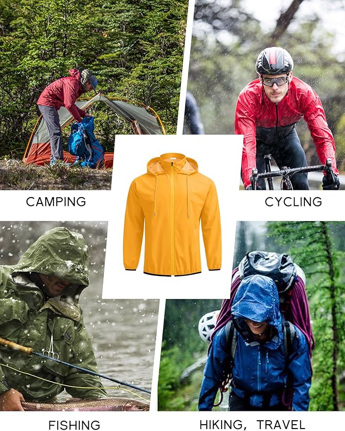 COOFANDY Men's Packable Rain Jacket Lightweight Waterproof Raincoat with Hood Travel Hiking Golf Windbreaker