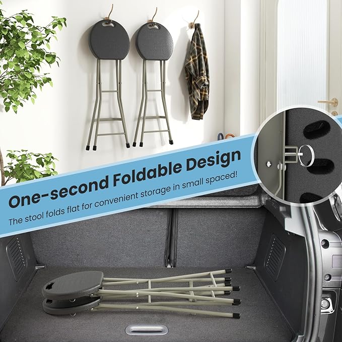 Goplus Folding Stool, Extra Tall 28 inch Foldable Camping Stool for Adults with 550 lb Capacity, Portable Plastic Fold up Stool, Collapsible Round Stool with Handle for Fishing Hiking Gardening