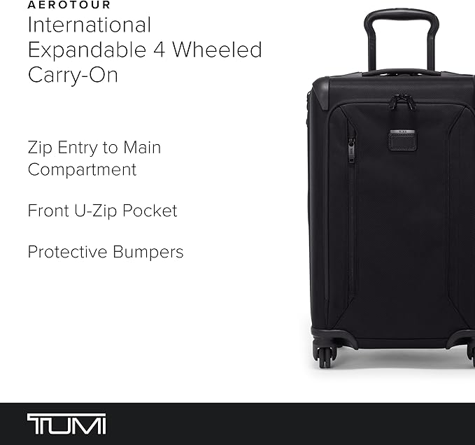 TUMI - Aerotour 4 Wheel Expandable Luggage - Men's and Women's Lightweight Business and Leisure Travel Suitcase - 21.75" International Expandable Carry-On, Black