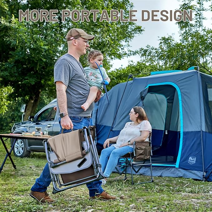 TIMBER RIDGE Aluminum Camping Directors Chair with Side Table Pocket, Portable Folding Chair, Heavy Duty Lawn Chair for Fishing Trip Picnic Concert Outdoor 400lbs, Tan 2 Pack