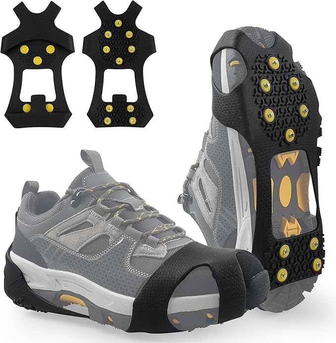 Ice Snow Cleats for Shoes Boots Non Slip Ice Cleats Overshoe for Walking on Snow and Ice Rubber Crampons with 10-Stud Ice Rubber Cleats Slip-on Stretch Footwear