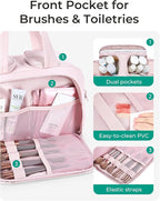 BAGSMART Travel Toiletry Bag, Crush Toiletry Bag for Women, Wide-open Puffy Toiletry Bags for Traveling, Large Travel Cosmetic Makeup Bag Organizer for Accessories,Toiletrie, Pink