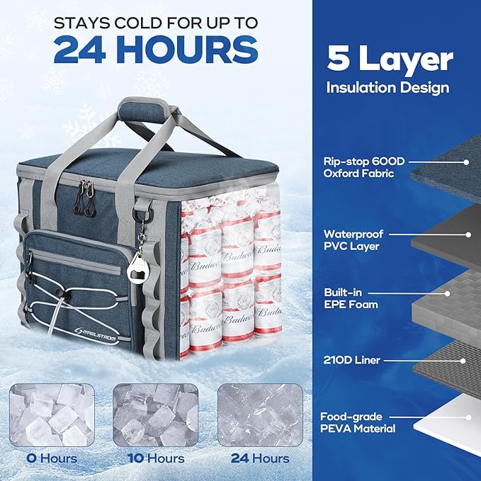 Maelstrom Soft Sided Cooler Bag, 30/40 Can Collapsible Insulated Ice Chest, Large Leakproof Camping & Travel Cooler for Kayaking & Beach