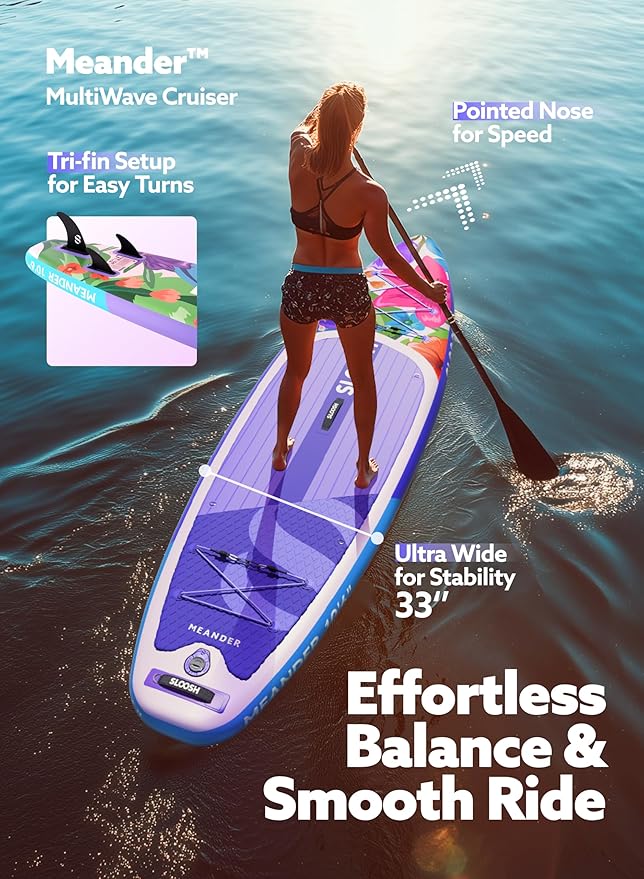 SLOOSH Inflatable Stand Up Paddle Board, 10'6" Inflatable Paddle Boards with Premium Accessories, Non-Slip EVA Deck, Ultra-Light Carry Bag Pump, Meander SUP for Youth & Adults
