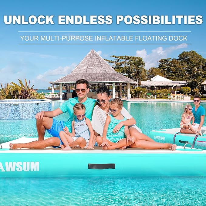 AWSUM Inflatable Floating Dock Air Dock Platform Floating Island Raft with None-Slip Surface for Pool Beach Ocean