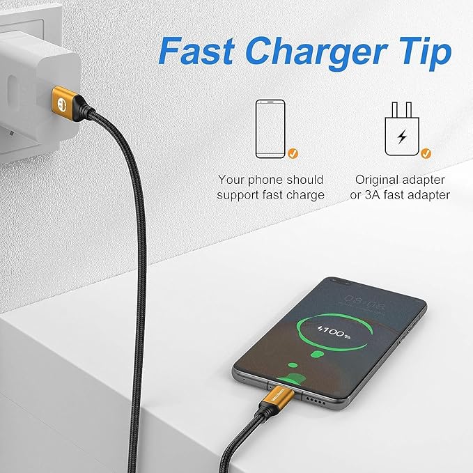 SMALLElectric Short USB Type-C Cable 5pack 12inch Fast Charging 3A Rapid Charger Quick Cord, Braided Type C to A Cable for Galaxy S10 20 9 8 Plus a10e,Note 10 9 8,LG V50 V40 G8 G7(1foot, Gold)
