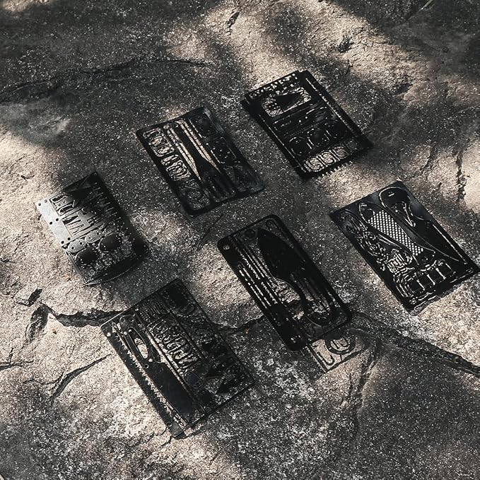 PSKOOK 12 Pcs Survival Multitool Card Emergency Camping Tool EDC Kit in Your Wallet Outdoor Hunting Fishing Hiking Gear