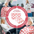 Travel Blanket and Pillow Compact, Premium Soft 2 in 1 Airplane Blanket with Soft Bag Pillowcase，Hand Luggage Sleeve and Backpack Clip (Ckeckered Pink)