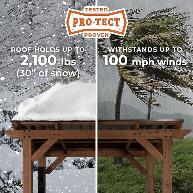 Backyard Discovery Saxony 8' x 5' Cedar Wood BBQ Grill Gazebo Pavilion with Hardtop Galvanized Steel Roof, Bar Tops, Powerport, Snow Support, Wind Resistance, Cook Station for Outdoor Patio or Deck