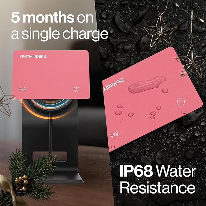 SPOTMINDERS Apple MFi Certified Wallet Tracker for Valentines Day Gifts for Women (iOS Only) Works with Apple Find My IP68 Rechargeable Tracking Card 0.07in Slim iPhone Item Finder for Luggage, Purse