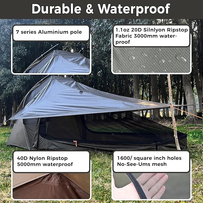Onewind Ultralight One Person Tent, Single Person Fishing Tent with Rainfly Poles Easy Setup for 3 Season Camping Hiking Backpacking