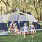 UNP Camping Tent 8/9 Person, Family Camping Tent, 5 Large Ventilation Mesh Windows, 14'x14'x78 inches Tall with Dividers Curtain for 2 Room