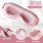 Sleep Mask,Upgraded 3D Deep Contoured Eye Mask for Sleeping,No Pressure Eye Covers 99% Block Out Light Eye Mask with Adjustable Elastic Strap for Sleeping, Yoga, Traveling (1pc,Pink)