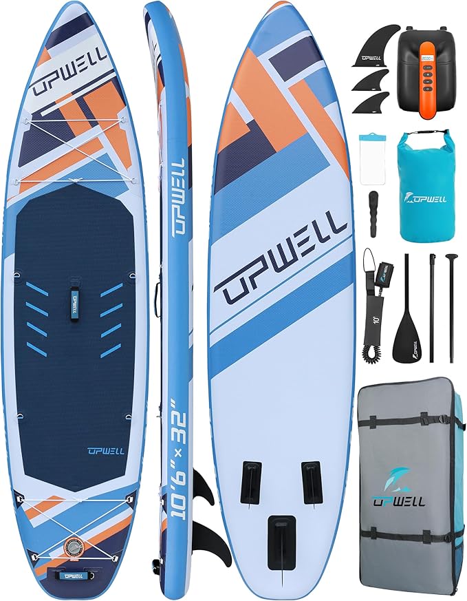 UPWELL 10'6"/11'/11'6" Inflatable Paddle Board, Stand Up Paddlboard for Youth & Adults, Stable Design, Premium SUP Accessories, Backpack, Leash, Hand Pump, Fins