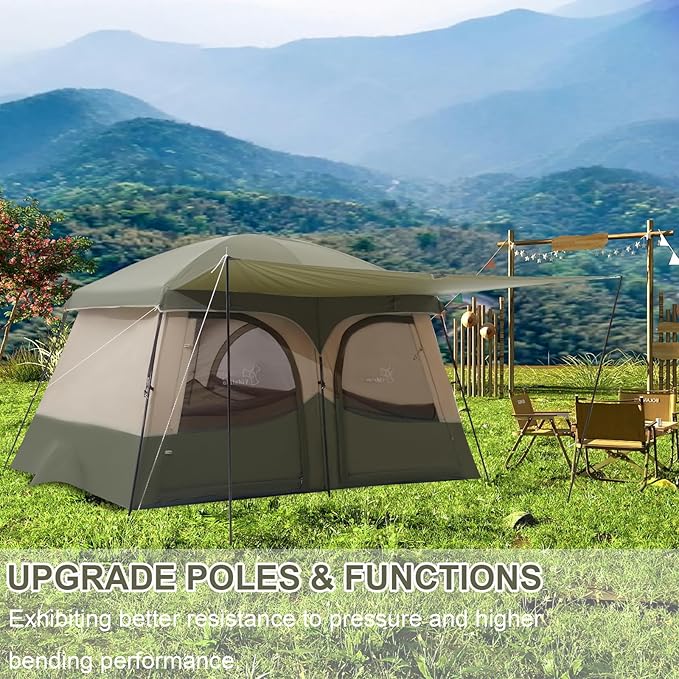 Vidalido Tents，3-4 Person Camping Tent with Extended Vestibule，Weather Resistant Family Tents with Breathable Mesh Windows，Easy Install Waterproof Outdoor Tent for Backpacking and Camping Hiking