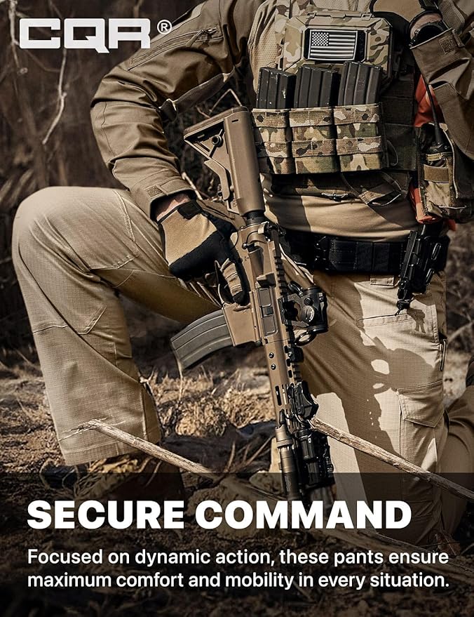 CQR Men's Flex Ripstop Tactical Pants, Water Resistant Stretch Cargo Pants, Lightweight EDC Hiking Work Pants