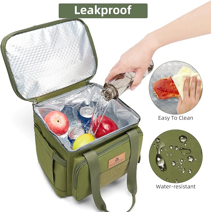 HSHRISH XLarge Expandable Tactical Lunch Box for Adults, Insulated Heavy Duty Lunch Pail, Leakproof Lunch Cooler for Men Work Outdoor Picnic Road Trip Camping, 36 Cans/22 L, Army Green