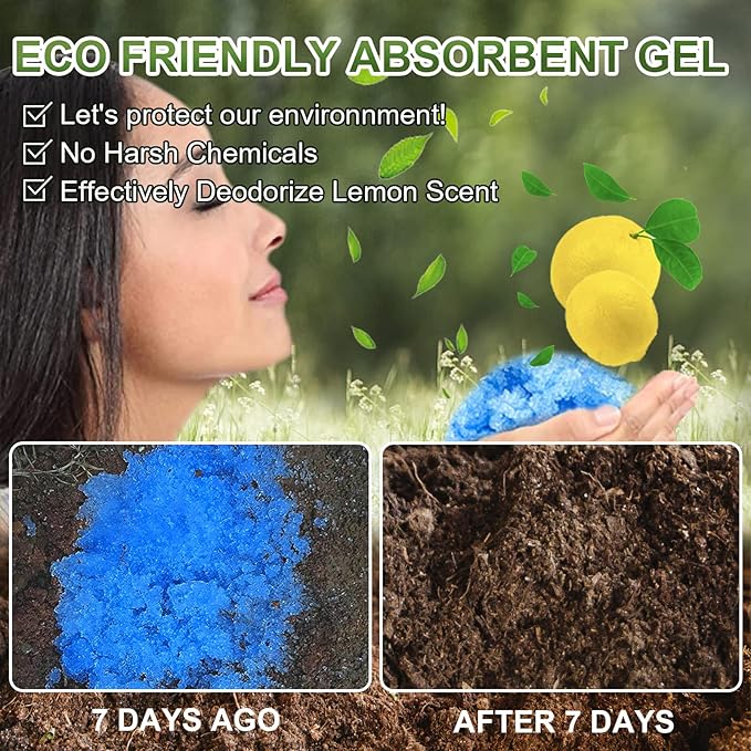 AOKE Portable Toilet Powder, Lemon 60 Pack Poo Gel for Camping Eco Absorbent Gel Liquid Waste Gelling and Deodorizing Powder, Emergency Toilet Waste Treatment for Outdoor Camping Hiking