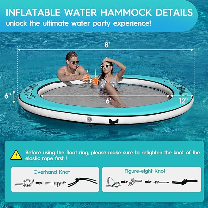 Round Floating Ring Inflatable Water Hammock Heavy Duty River Floats Lake Raft for Adults Tanning Pool Lounger Float Island Platform Pad Mat for Party