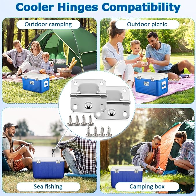Cooler Stainless Steel Hinges for Coleman Camping Coolers 5235 6262 6270, Cooler Stainless Steel Hinges with Screws Set