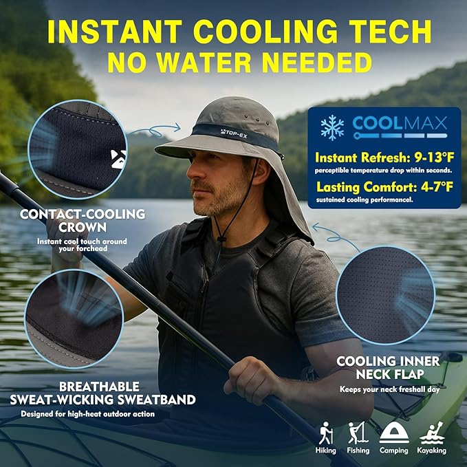 TOP-EX Cooling Sun Hat with Neck Flap – UPF 50+ Wide Brim Breathable Hat for Hiking, Fishing & Big Heads