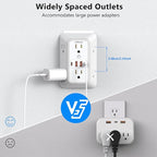 2 Pack Outlet Extender Surge Protector, 6 Outlet Splitter with 4 USB Outlet (2 USB A,2 USB C), 3Sided Power Strip with Adapter Spaced Outlets for Home, Office, Travel(White)